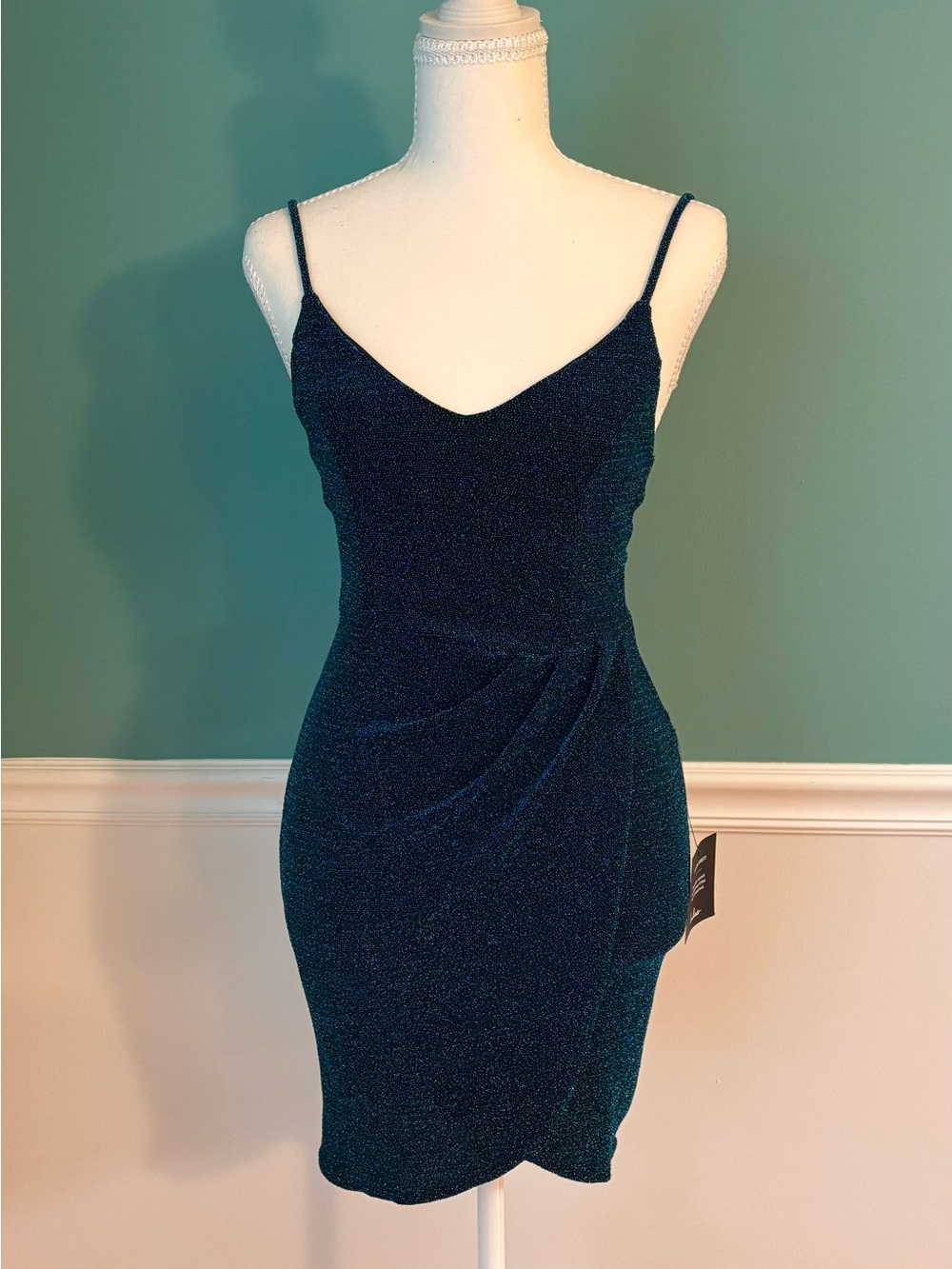 Lulus Forever Your Girl Metallic Teal Bodycon Party Dress XS NWT